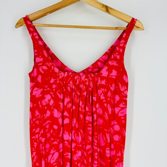 Cabi Pink Red Printed Jitney Sleeveless Smocked Stretch V-neck Maxi Dress Size S - Picture 5 of 11